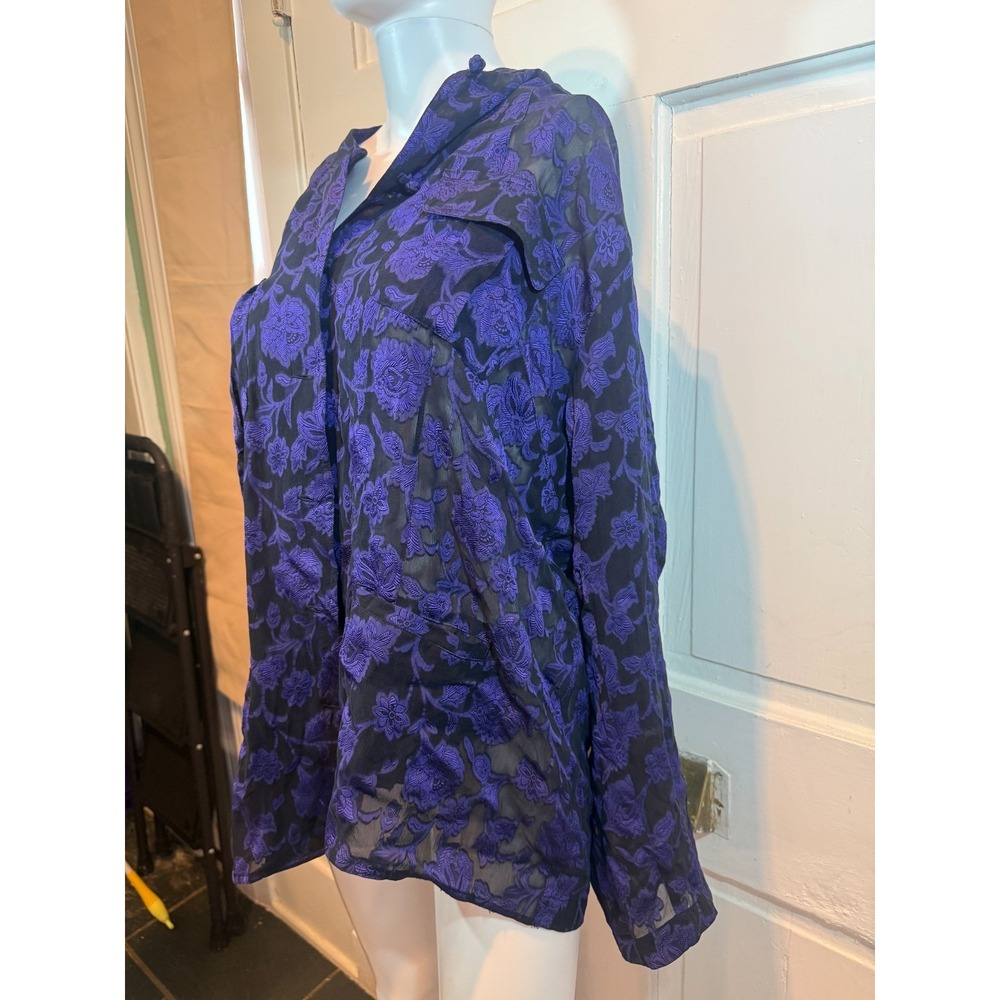 Chicos Size 3 Purple Floral Silk Tunic Blouse Long Sleeve Boho Career